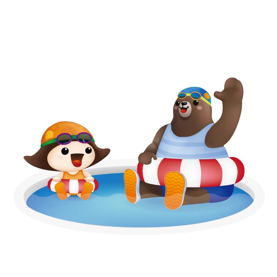 물놀이를 즐기는 고마곰과 공주 이미지